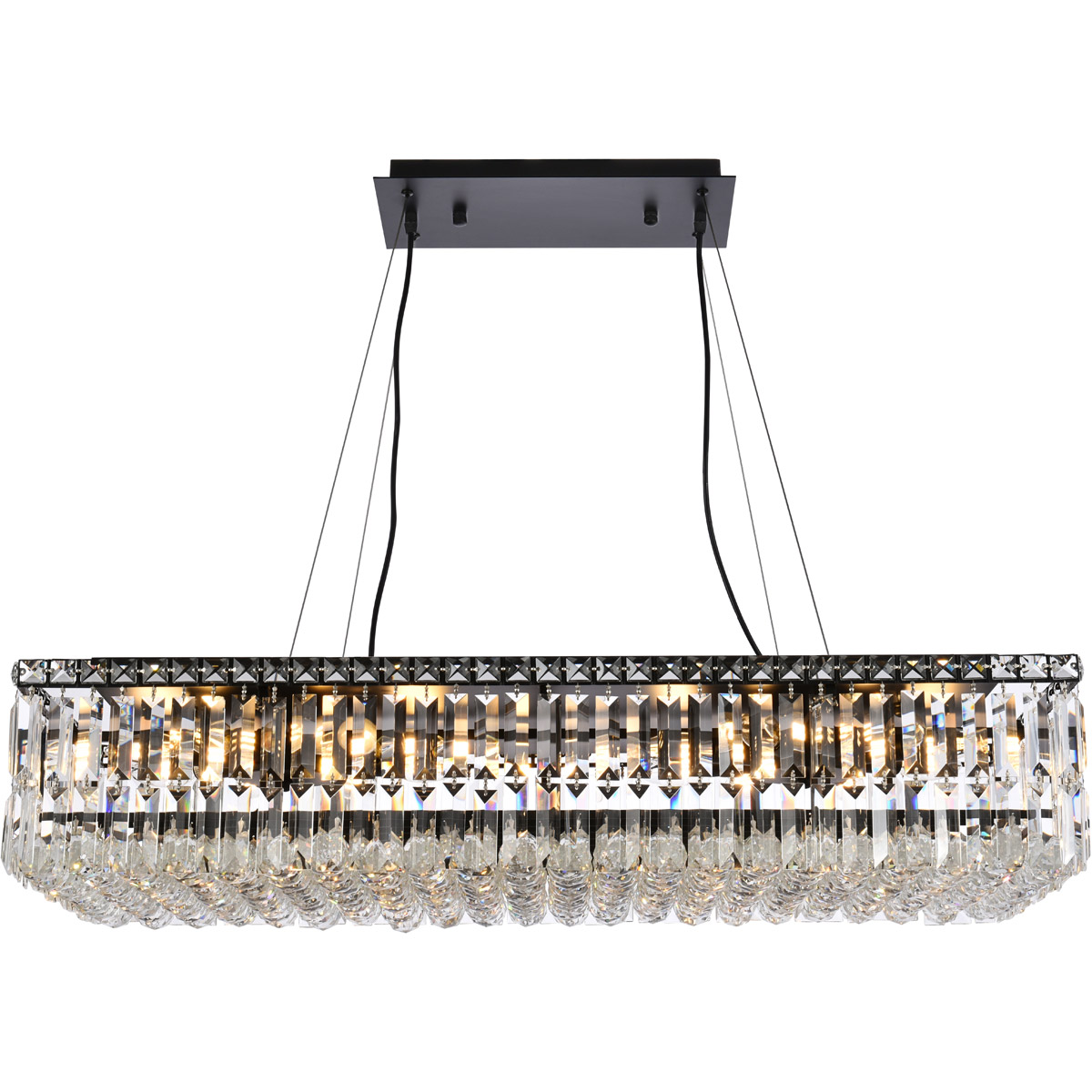 Elegant Lighting V2034D36BK/RC Maxime 16 Light 36 inch Black and Clear Linear Chandelier Ceiling Light in Royal Cut