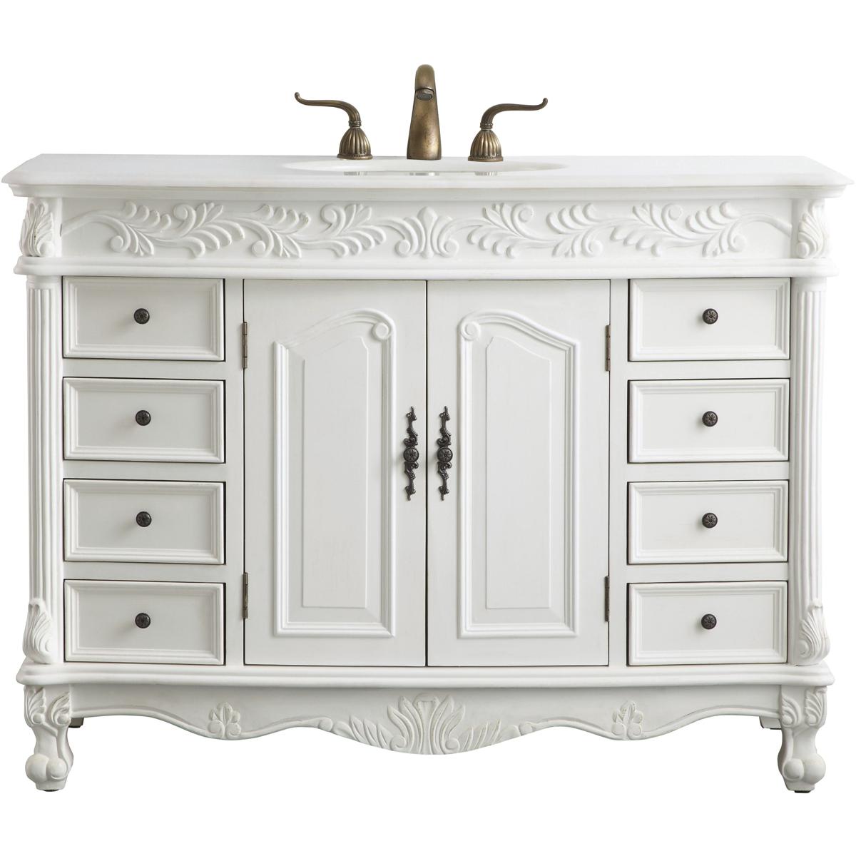 VF-1039-VW 48 in. Single Bathroom Vanity with Ivory White Engineered Marble, Antique White