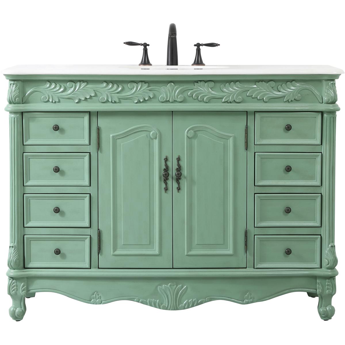 VF-1039VM-VW 48 in. Single Bathroom Vanity with Ivory White Engineered Marble, Vintage Mint