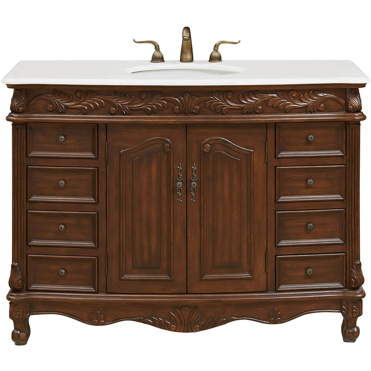 VF-1040-VW 48 in. Single Bathroom Vanity with Ivory White Engineered Marble, Teak