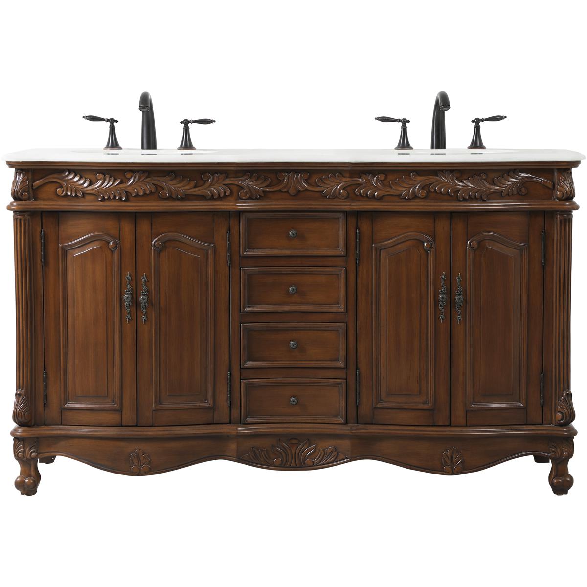 VF-1049TK-VW 60 in. Double Bathroom Vanity with Ivory White Engineered Marble, Teak