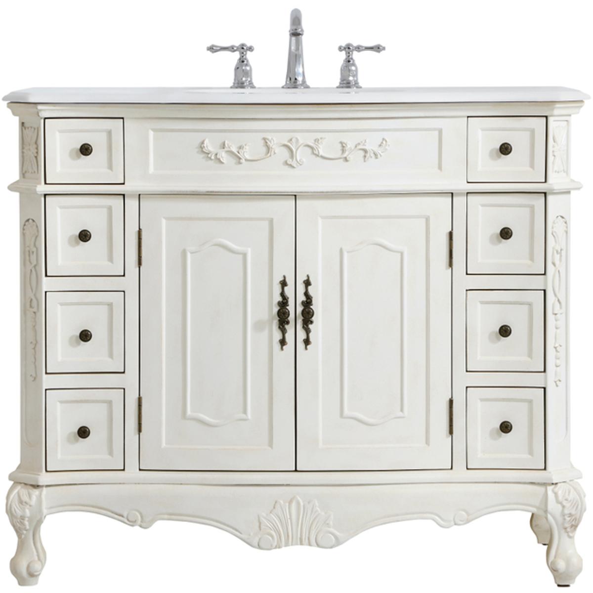 VF10142AW-VW 42 in. Single Bathroom Vanity with Ivory White Engineered Marble, Antique White