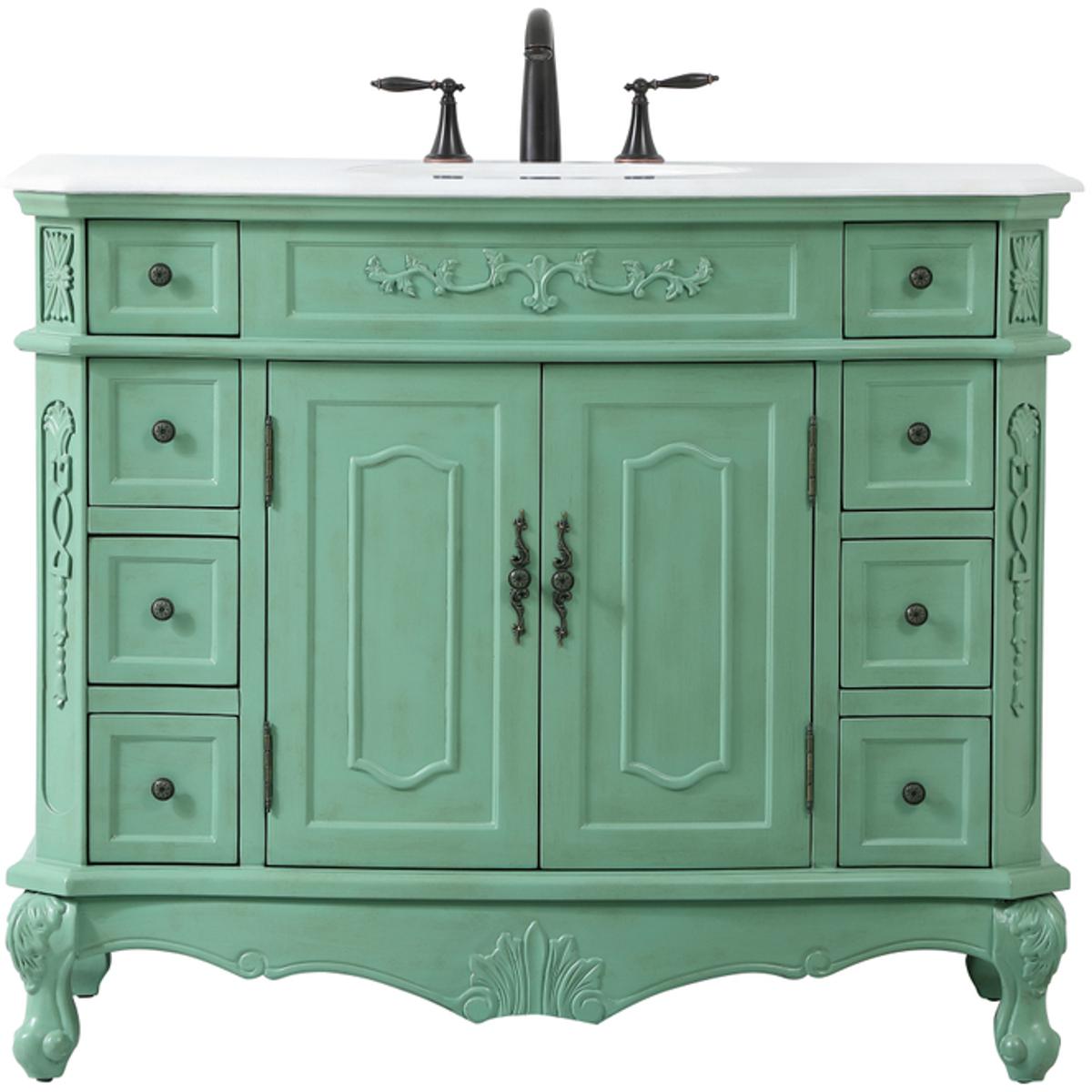 VF10142VM-VW 42 in. Single Bathroom Vanity with Ivory White Engineered Marble, Vintage Mint