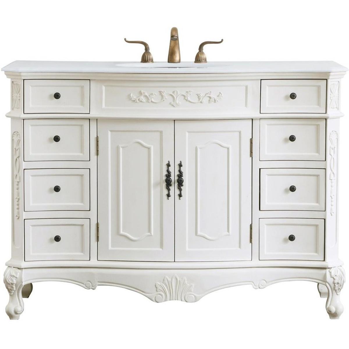 VF10148AW-VW 48 in. Single Bathroom Vanity with Ivory White Engineered Marble, Antique White