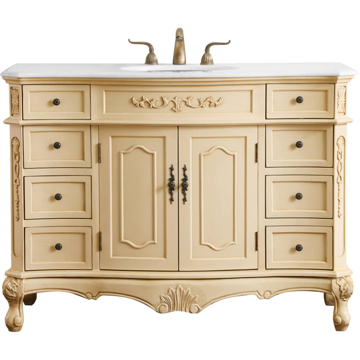 VF10148LT-VW 48 in. Single Bathroom Vanity with Ivory White Engineered Marble, Light Antique Beige