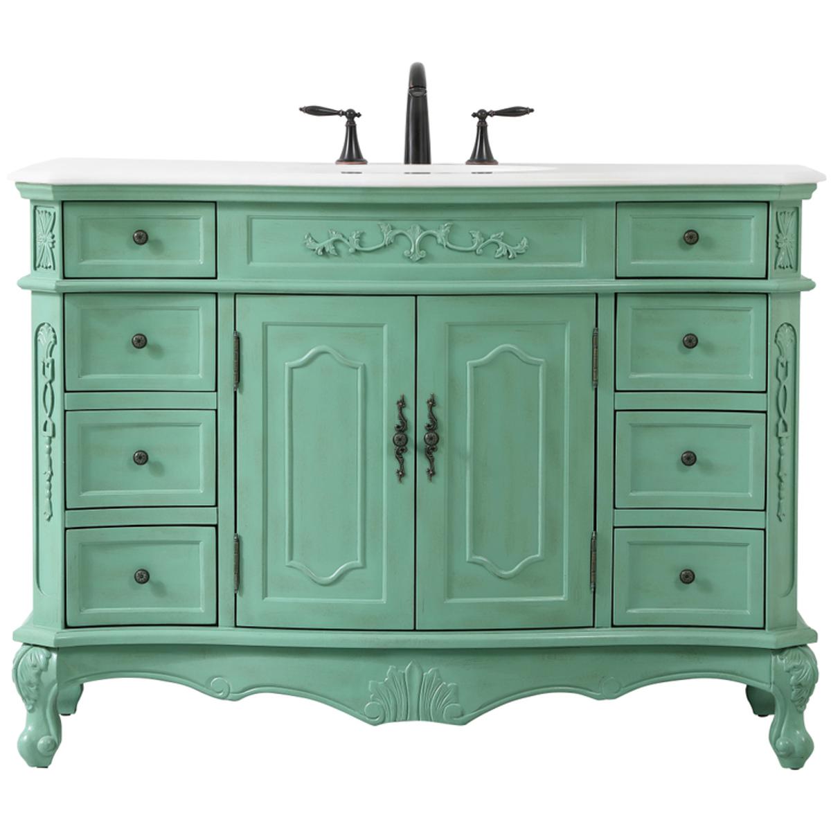 VF10148VM-VW 48 in. Single Bathroom Vanity with Ivory White Engineered Marble, Vintage Mint