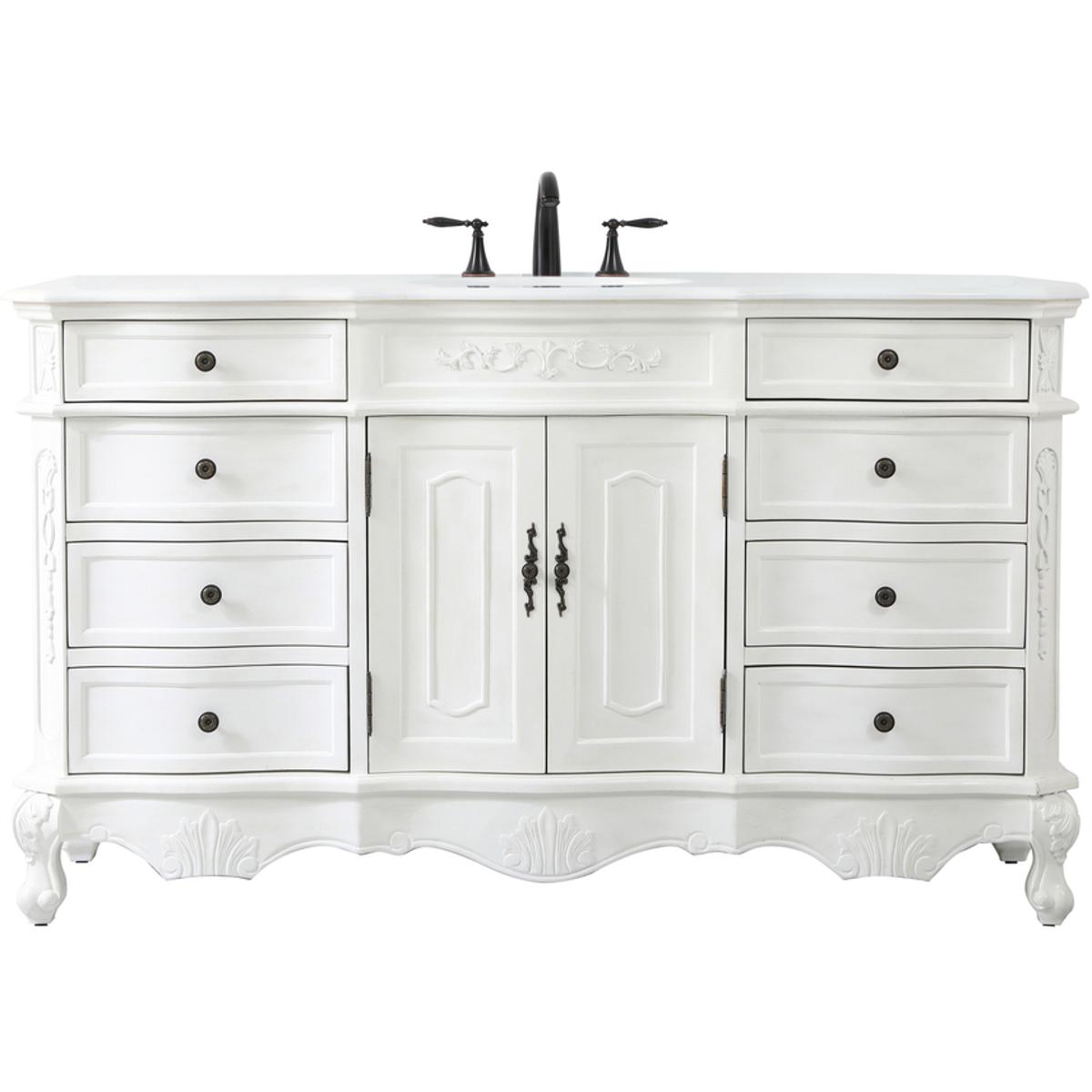 VF10160AW-VW 60 in. Single Bathroom Vanity with Ivory White Engineered Marble, Antique White