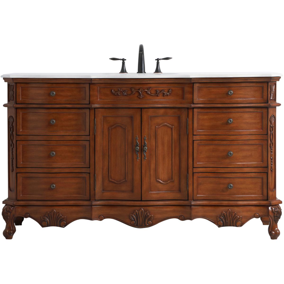 VF10160TK-VW 60 in. Single Bathroom Vanity with Ivory White Engineered Marble, Teak