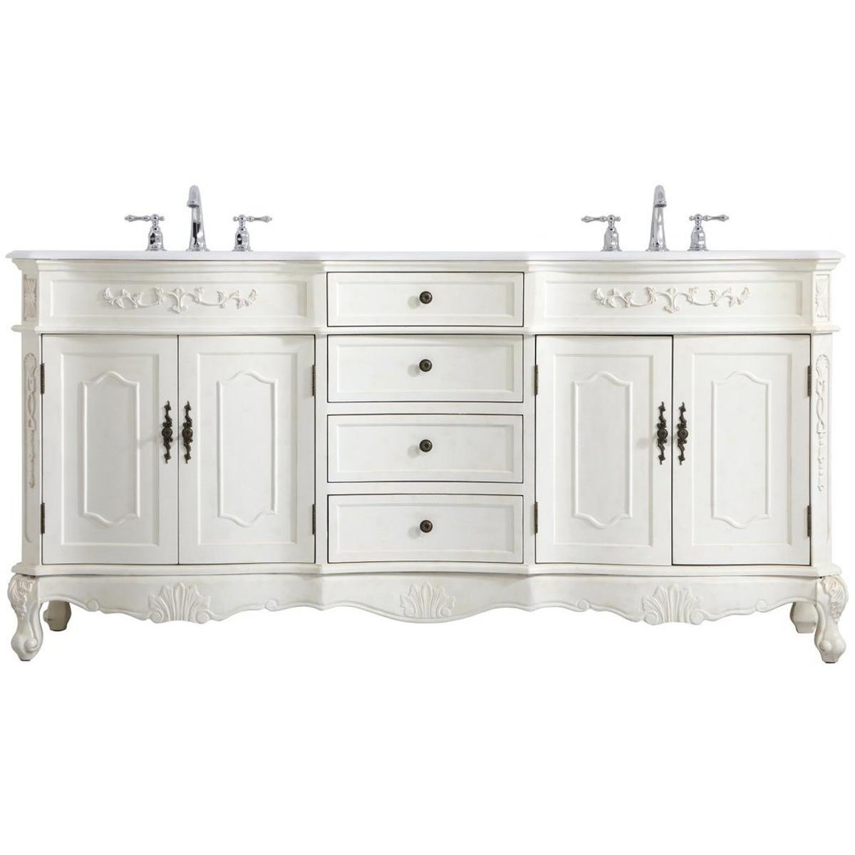 VF10172DAW-VW 72 in. Double Bathroom Vanity with Ivory White Engineered Marble, Antique White