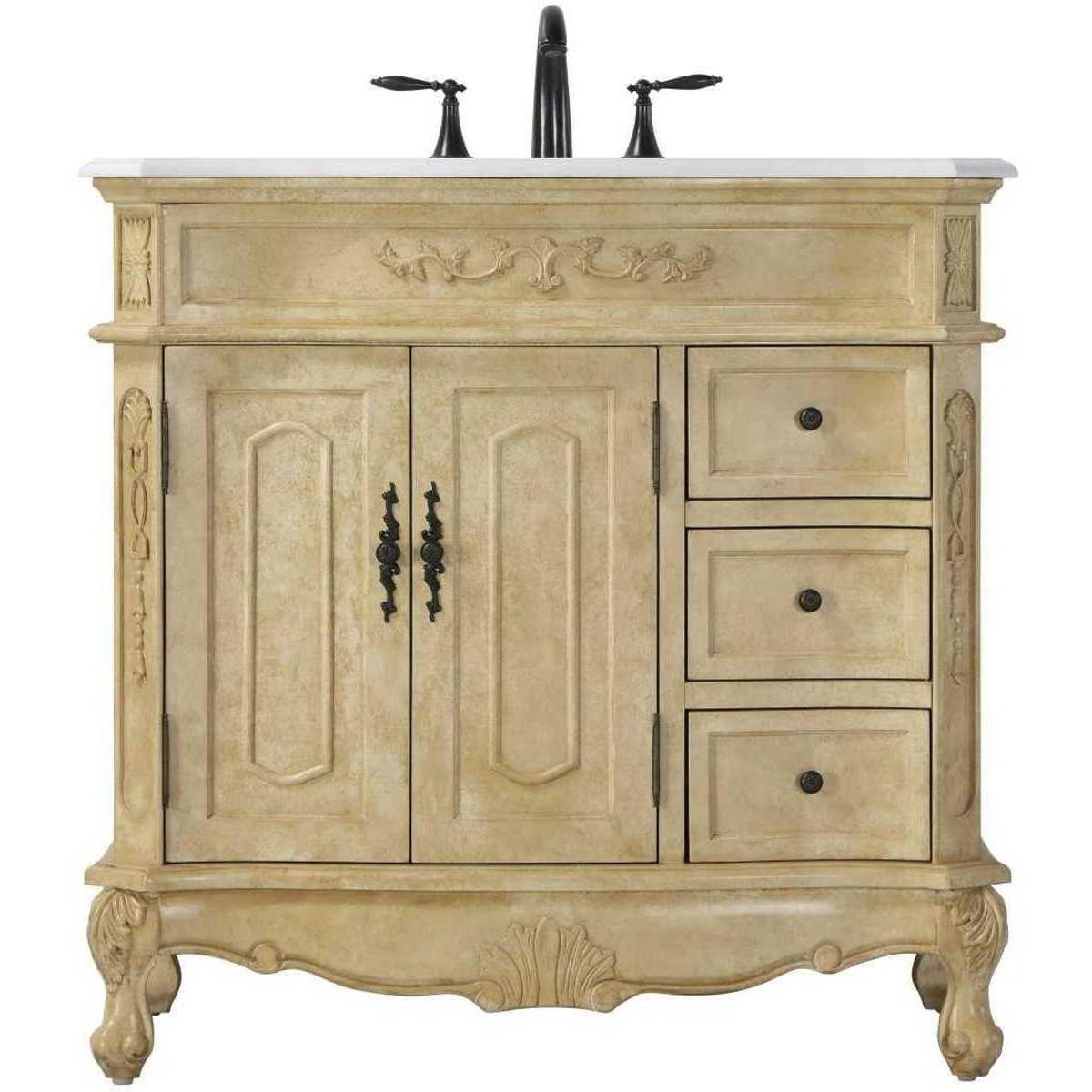 Elegant Lighting VF101DW36AB-VW Danville 36 X 36 inch Antique Beige Bathroom Vanity Cabinet