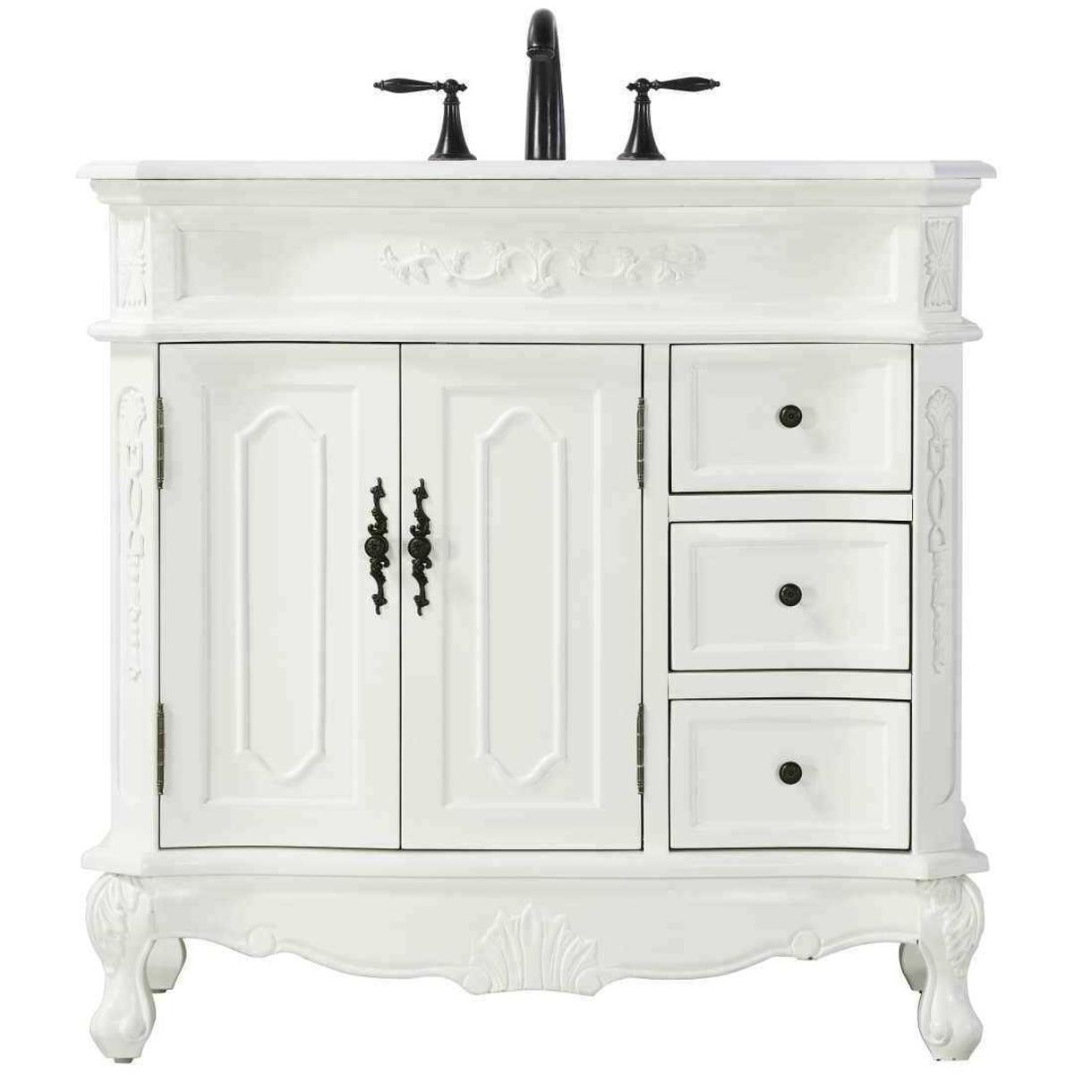 Elegant Lighting VF101DW36AWVW Danville 36 X 36 inch Antique White Bathroom Vanity Cabinet