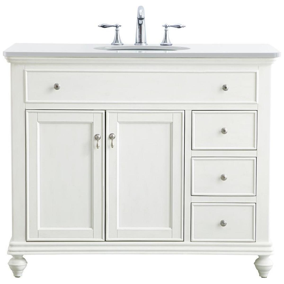 VF12342AW-VW 42 in. Single Bathroom Vanity with Ivory White Engineered Marble, Antique White