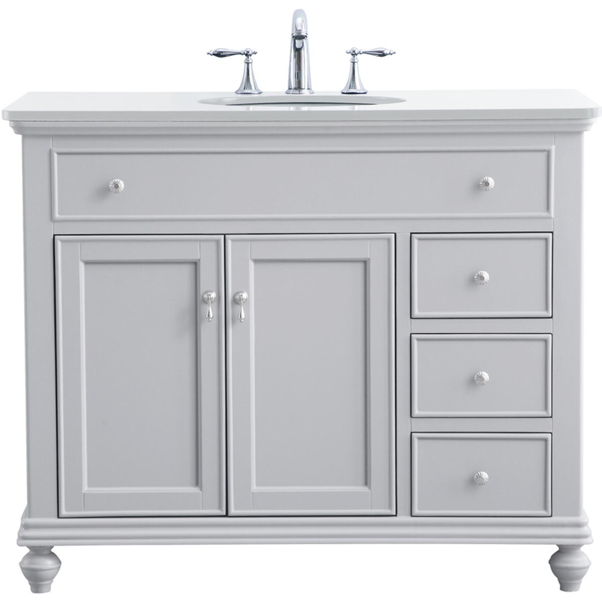 VF12342GR-VW 42 in. Single Bathroom Vanity with Ivory White Engineered Marble, Light Grey