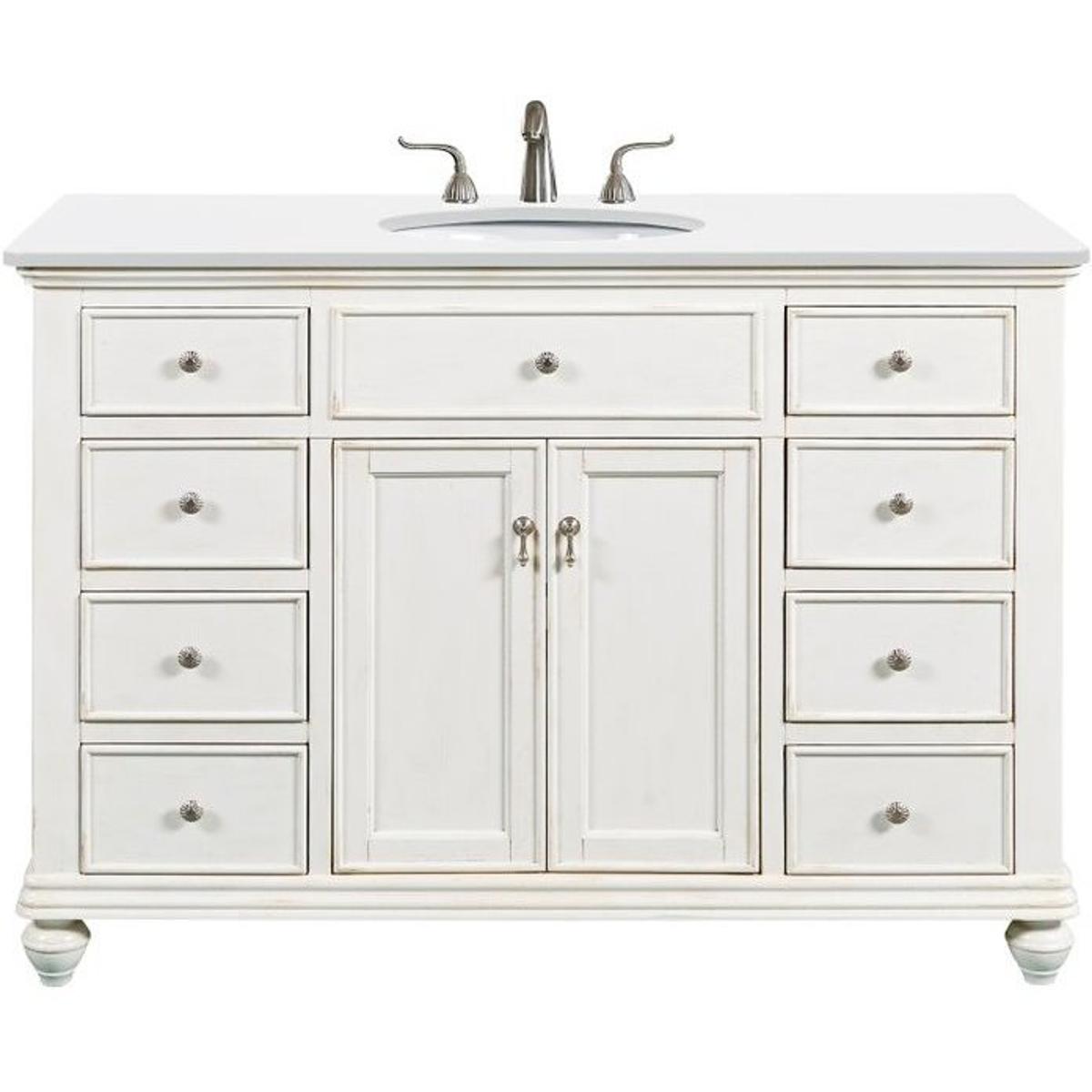 VF12348AW-VW 48 in. Single Bathroom Vanity with Ivory White Engineered Marble, Antique White