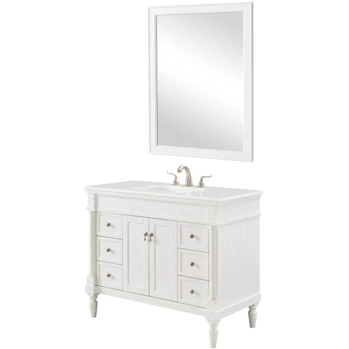 VF13042AW-VW 42 in. Single Bathroom Vanity with Ivory White Engineered Marble, Antique White