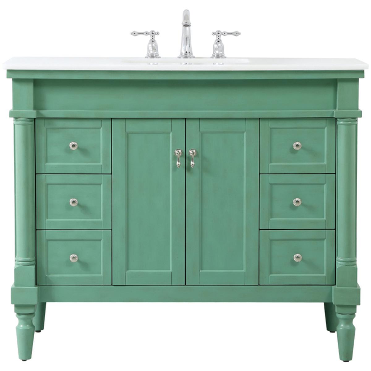 VF13042VM-VW 42 in. Single Bathroom Vanity with Ivory White Engineered Marble, Vintage Mint