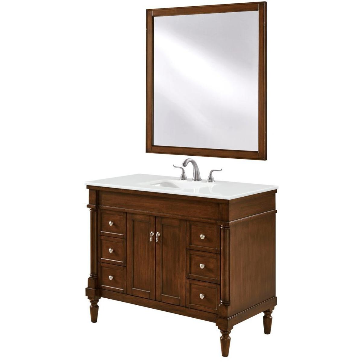 VF13042WT-VW 42 in. Single Bathroom Vanity with Ivory White Engineered Marble, Walnut