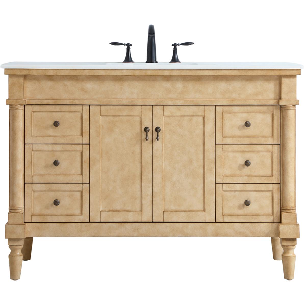 VF13048AB-VW 48 in. Single Bathroom Vanity with Ivory White Engineered Marble, Antique Beige