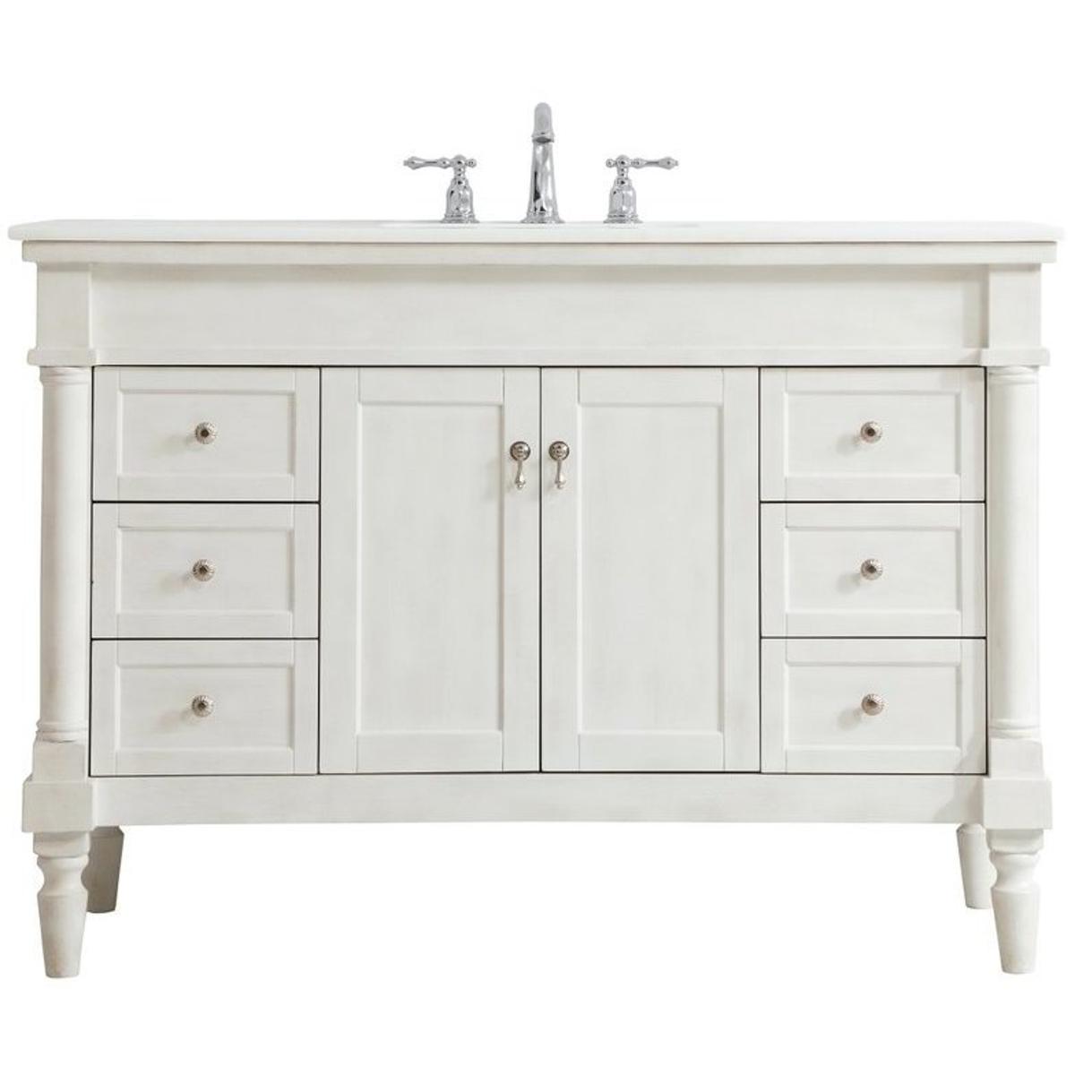 VF13048AW-VW 48 in. Single Bathroom Vanity with Ivory White Engineered Marble, Antique White