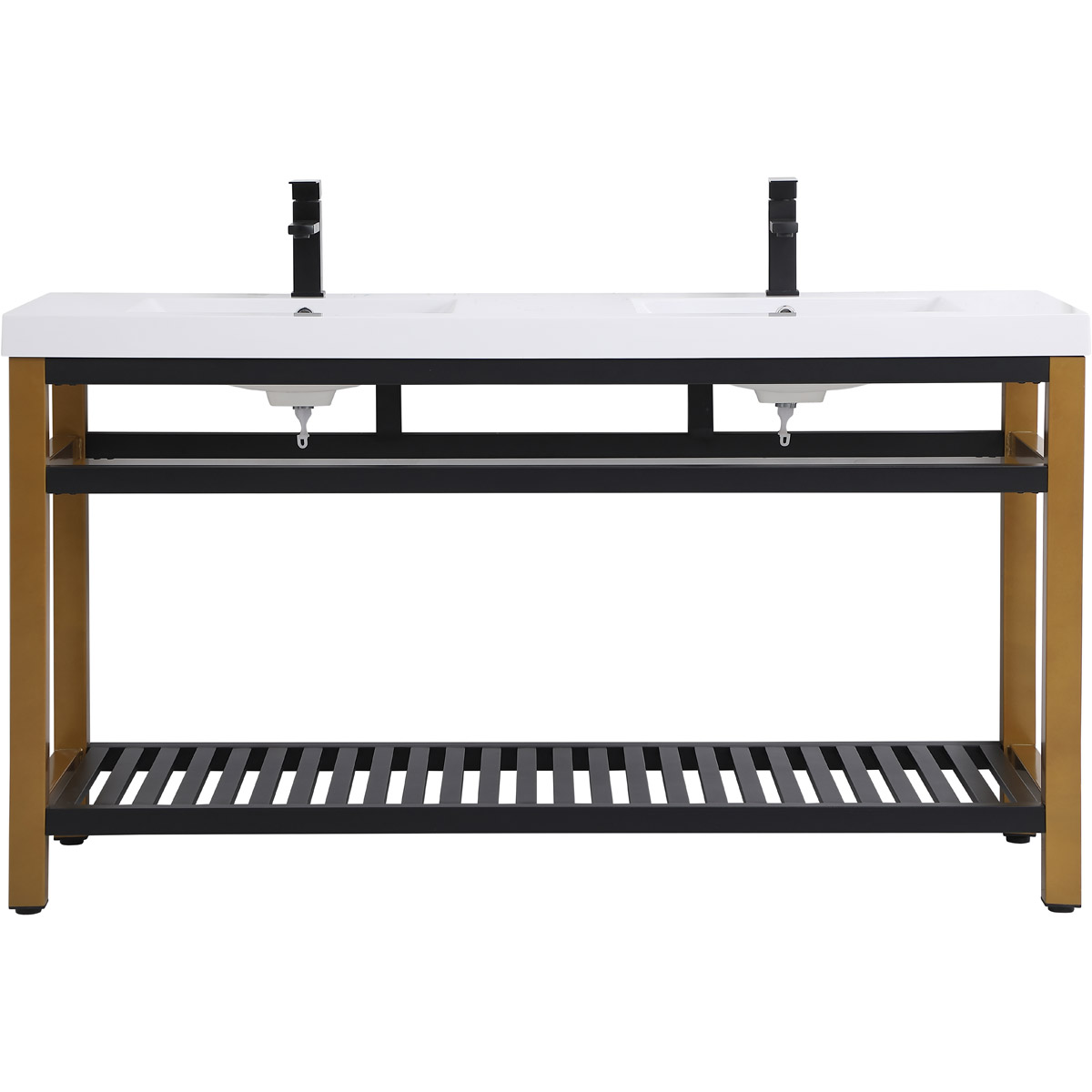 Elegant Lighting VF14060DGB Raya 60 X 22 X 34 inch Gold and Black with White Vanity Sink Set