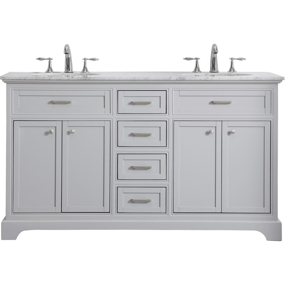 Elegant Lighting VF15060DGR Americana 60 X 35 inch Light Grey with Carrara White Marble Vanity Set in Gray