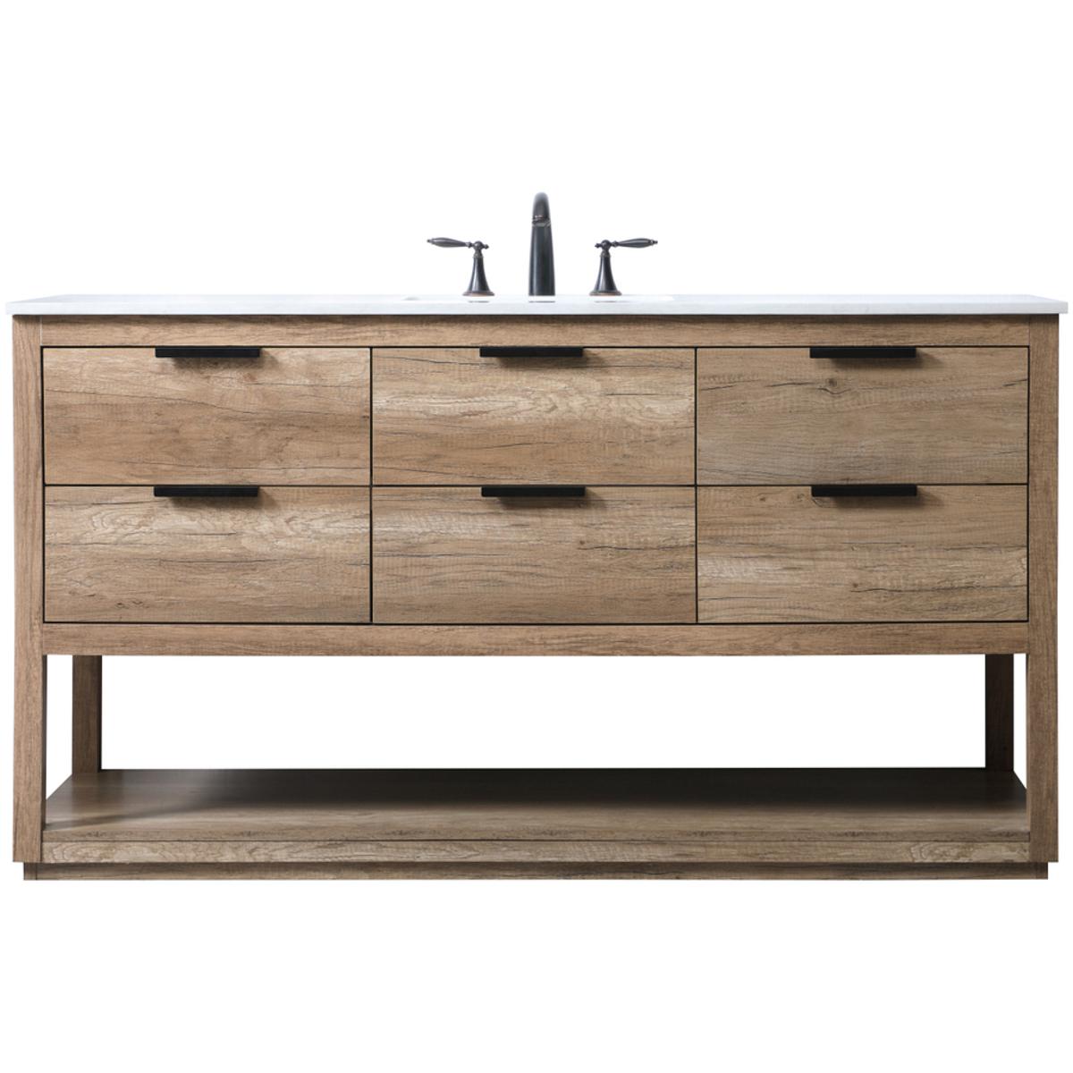 Elegant Lighting VF19260NT Larkin 60 X 22 X 34 inch Natural Oak Vanity Sink Set in 1