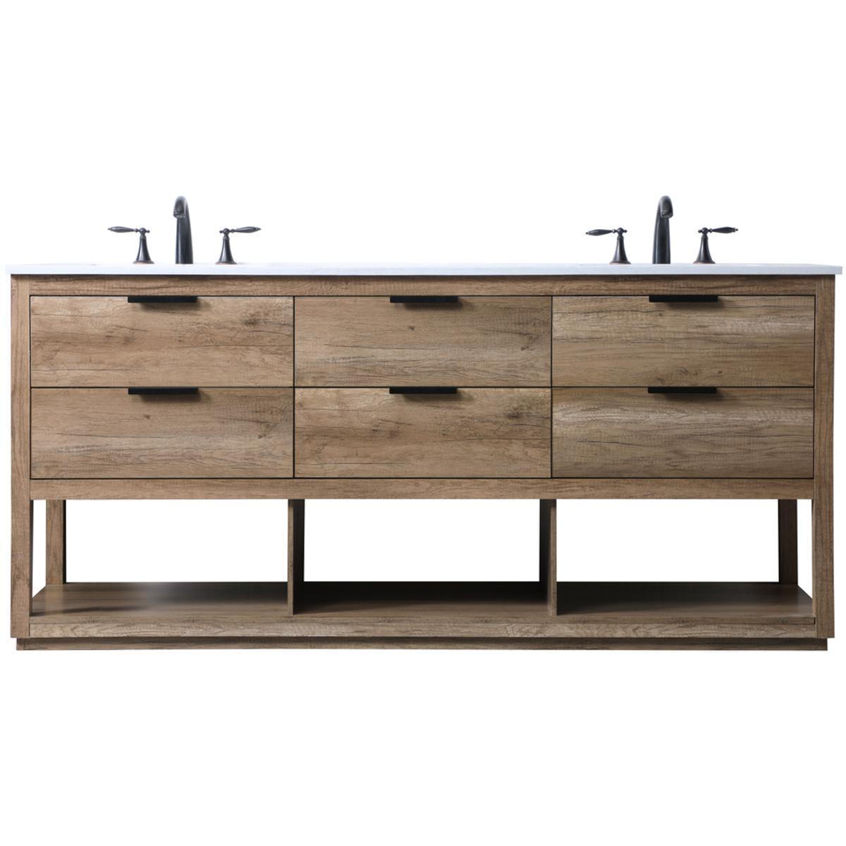 Elegant Lighting VF19272DNT Larkin 72 X 22 X 34 inch Natural Oak Vanity Sink Set