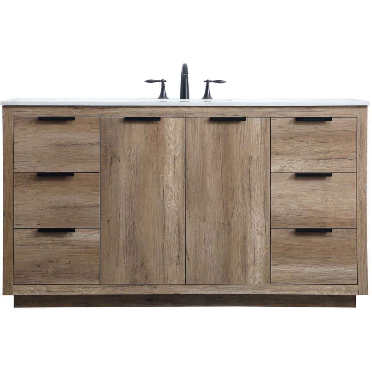 Elegant Lighting VF19460NT Blake 60 X 22 X 34 inch Natural Oak Vanity Sink Set in 1