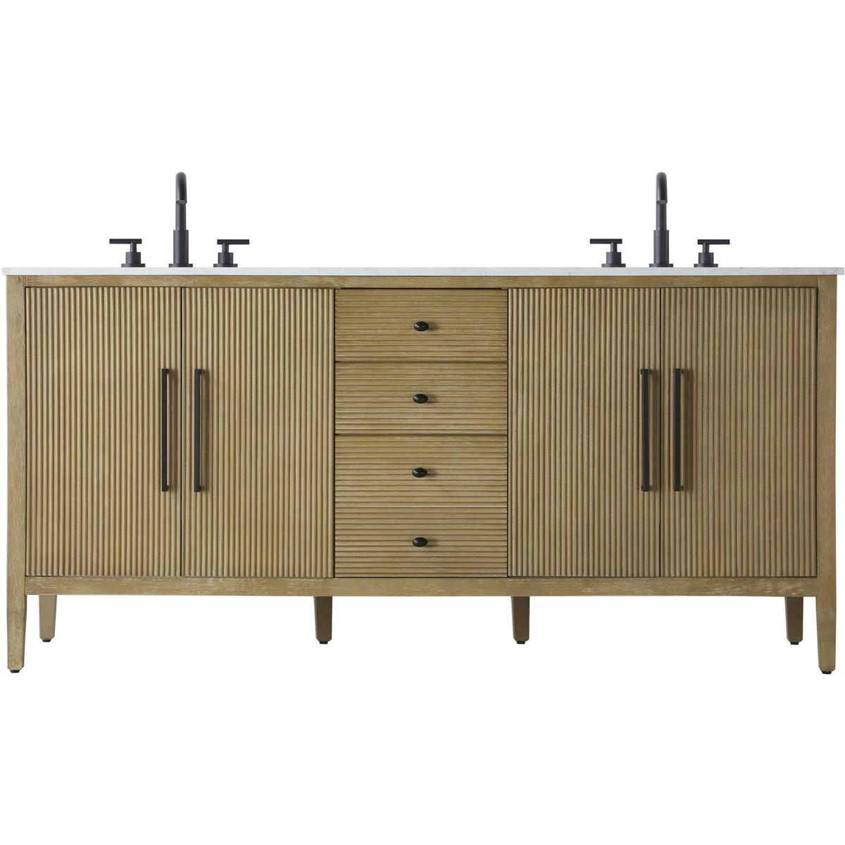 VF29672DLO 72 in. Double Sink Free Standing Bathroom Vanity with Engineered Marble Countertop, Linen Oak