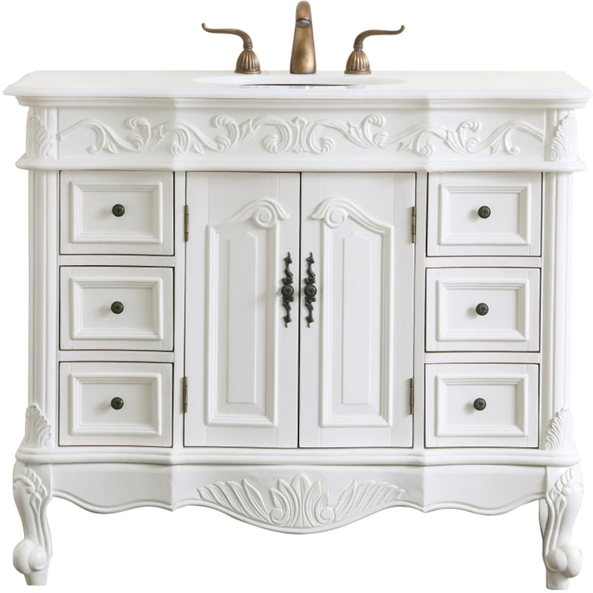VF38842AW-VW 42 in. Single Bathroom Vanity with Ivory White Engineered Marble, Antique White