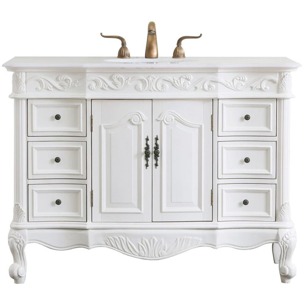 VF38848AW-VW 48 in. Single Bathroom Vanity with Ivory White Engineered Marble, Antique White