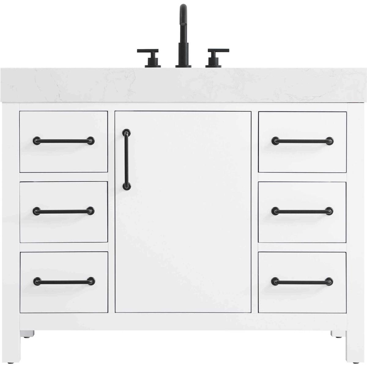 VF60642WH 42 in. Nathan Single Sink Free Standing Bathroom Vanity with Engineered Marble Countertop & Backsplash, White