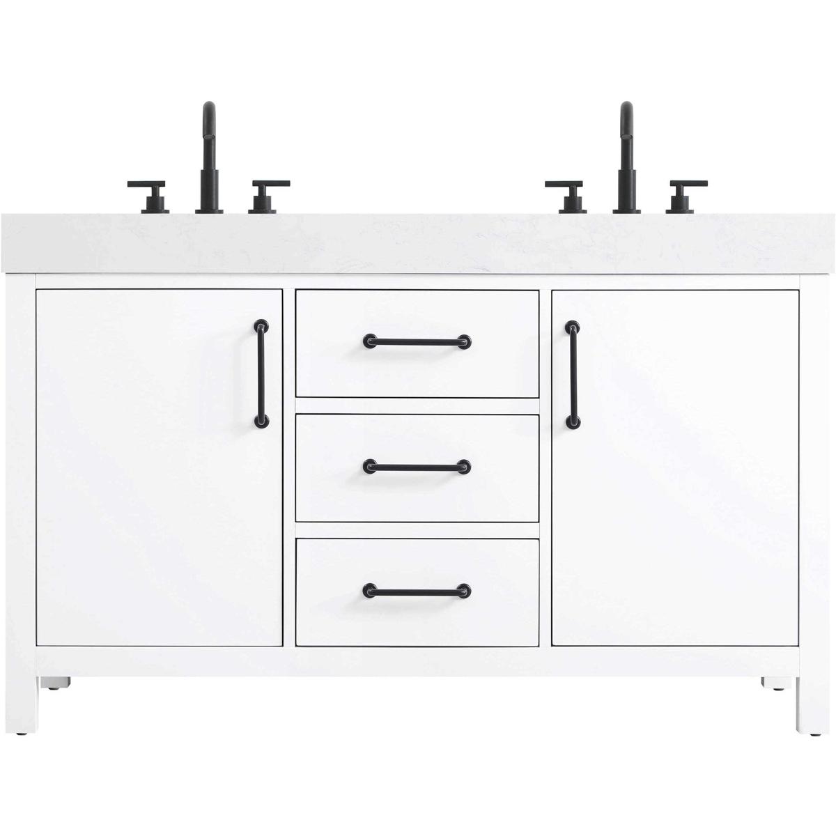 VF60654DWH 54 in. Nathan Double Sink Free Standing Bathroom Vanity with Engineered Marble Countertop, White