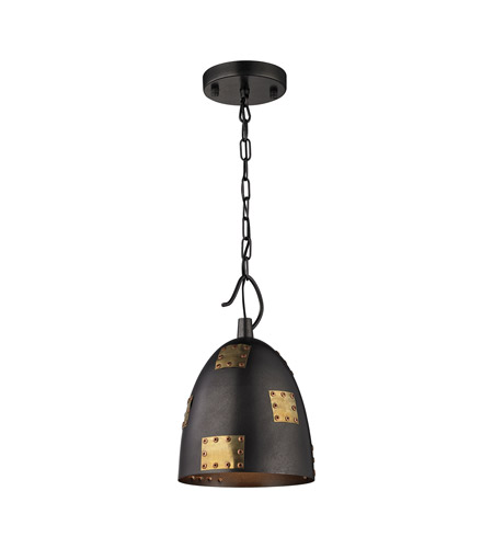 ELK 14290/1 Strasburg 1 Light 8 inch Weathered Iron with Antique Gold Pendant Ceiling Light photo