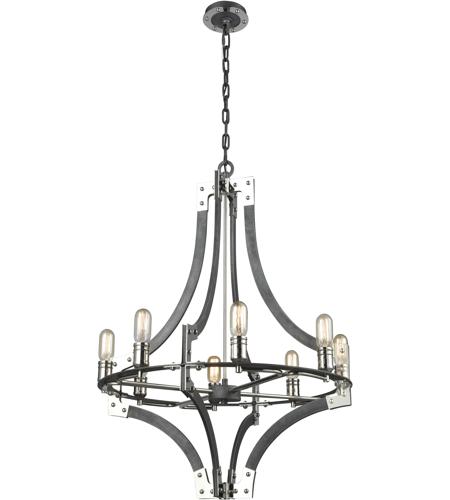 ELK 15236/8 Riveted Plate 8 Light 28 inch Silverdust Iron with Polished Nickel Chandelier Ceiling Light