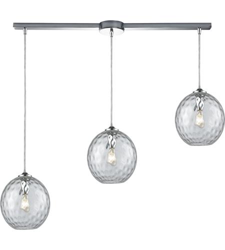 ELK 31380/3L-CLR Watersphere 3 Light 36 inch Polished Chrome Mini Pendant Ceiling Light in Hammered Clear Glass, Linear with Recessed Adapter, Linear