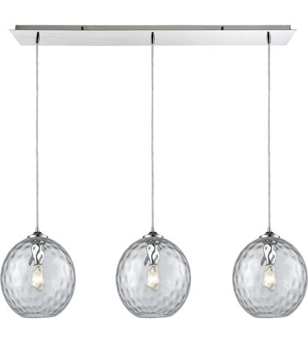 ELK 31380/3LP-CLR Watersphere 3 Light 36 inch Polished Chrome Mini Pendant Ceiling Light in Hammered Clear Glass, Linear, Linear