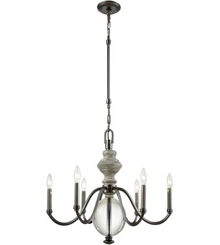 ELK 32313/6 Neo Classica 6 Light 27 inch Aged Black Nickel with Weathered Birch Chandelier Ceiling Light