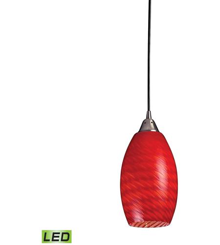 ELK 517-1SC-LED Mulinello LED 6 inch Satin Nickel Mini Pendant Ceiling Light in Scarlet Red Glass, 1, Standard