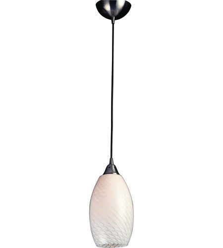 ELK 517-1WS-LED Mulinello LED 6 inch Satin Nickel Mini Pendant Ceiling Light in White Swirl Glass, 1, Standard