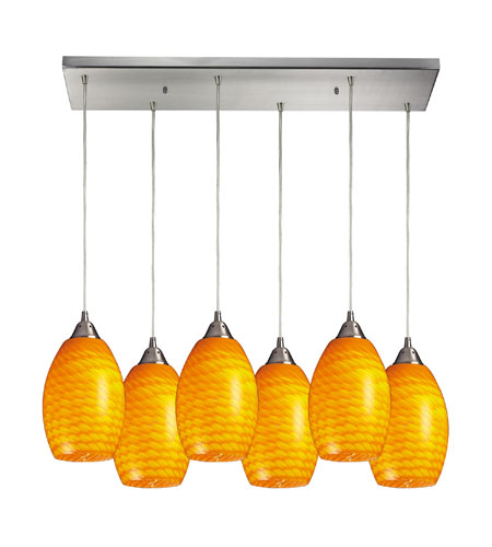 ELK 517-6RC-CN Mulinello 6 Light 30 inch Satin Nickel Pendant Ceiling Light in Canary Glass