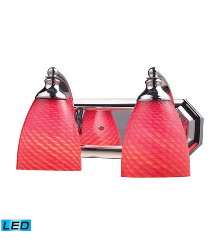 ELK 570-2C-SC-LED Vanity LED 14 inch Polished Chrome Bath Bar Wall Light in Scarlet Red Glass, 2