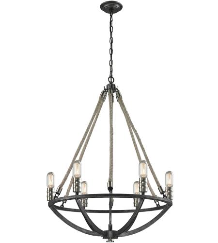 ELK 63057-6 Natural Rope 6 Light 25 inch Polished Nickel with Silvered Graphite Chandelier Ceiling Light photo