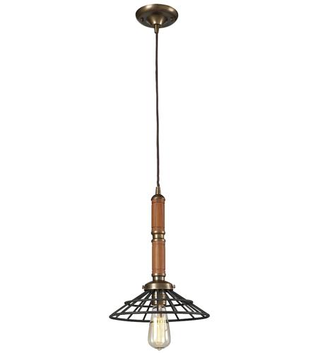 ELK 65138-1 Spun Wood 1 Light 11 inch Vintage Brass & Vintage Rust Pendant Ceiling Light