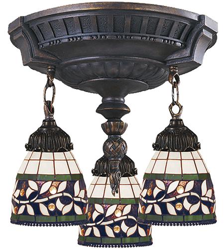 ELK 997-AW-13 Mix-N-Match 3 Light 14 inch Aged Walnut Semi Flush Mount Ceiling Light in Tiffany 13 Glass, Incandescent