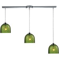ELK 31080/3L-GRN Viva 3 Light 7 inch Polished Chrome Mini Pendant Ceiling Light in Satin Nickel, Green Glass, Linear with Recessed Adapter, Linear photo thumbnail