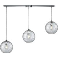 ELK 31380/3L-CLR Watersphere 3 Light 36 inch Polished Chrome Mini Pendant Ceiling Light in Hammered Clear Glass, Linear with Recessed Adapter, Linear thumb