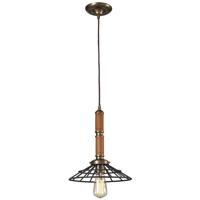 ELK 65138-1 Spun Wood 1 Light 11 inch Vintage Brass & Vintage Rust Pendant Ceiling Light thumb