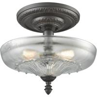 Elk 66335-3 Restoration 3-Light Semi-Flush Mount Oiled Bronze 9-Inch Frosted Glass With Clear Highlights