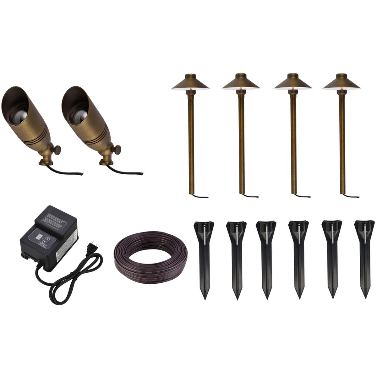 Elitco Lighting KIT10204 Anthony Antique Brass Outdoor Landscape Starter Kit